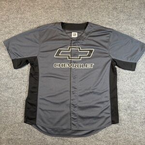 GM Chevrolet‎ Jersey Mens XL Gray Button Front Chevy Strong 11 Baseball Top